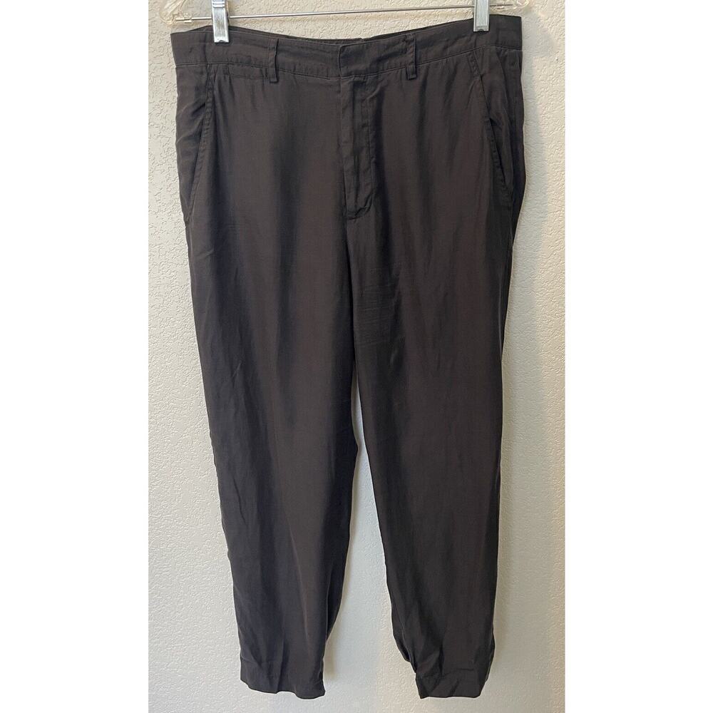 VINCE Bemberg Pants Size 10 Gray Cotton Tapered Cropped High Rise Career Trouser